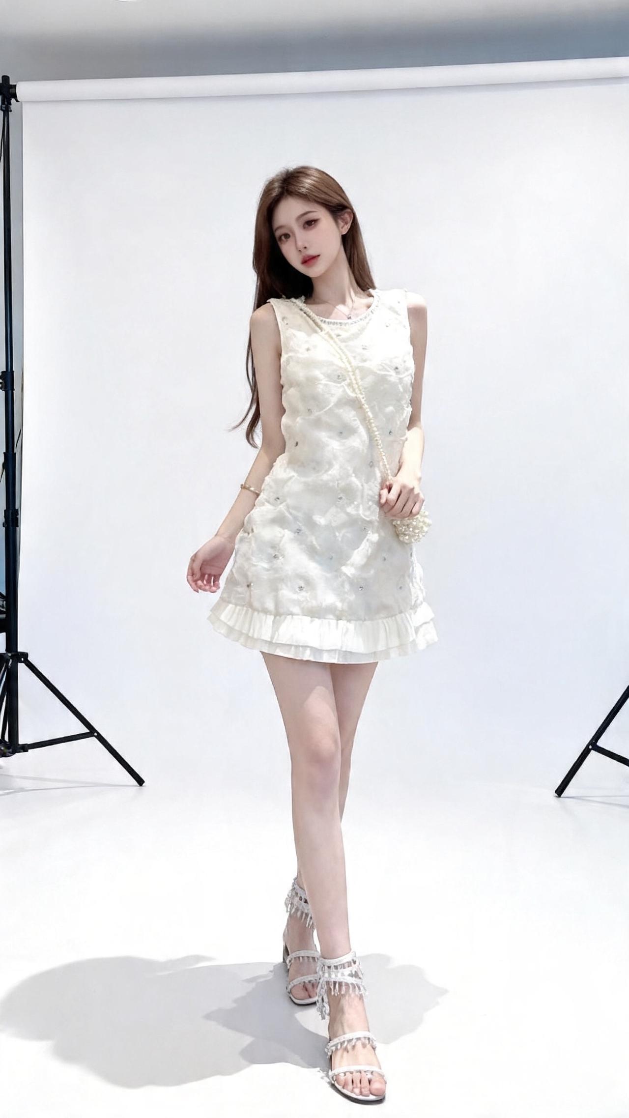 小香风连衣裙，高级感拉满白色纱质蓬蓬裙穿搭ins风白裙气质仙女裙甜美穿搭白