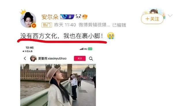 “没有西方文化，我还在裹小脚！我能享受到的一切现代文明都感谢西方的文化入侵！”近