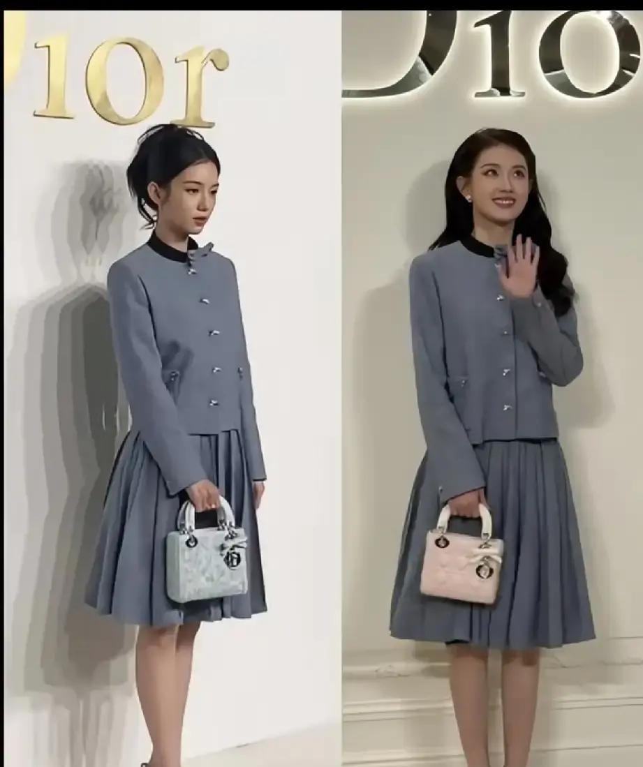 周也和郭宇欣撞了同一套白毛衣珍珠项链。照片摆一起，一个像电影海报，一个像短视频