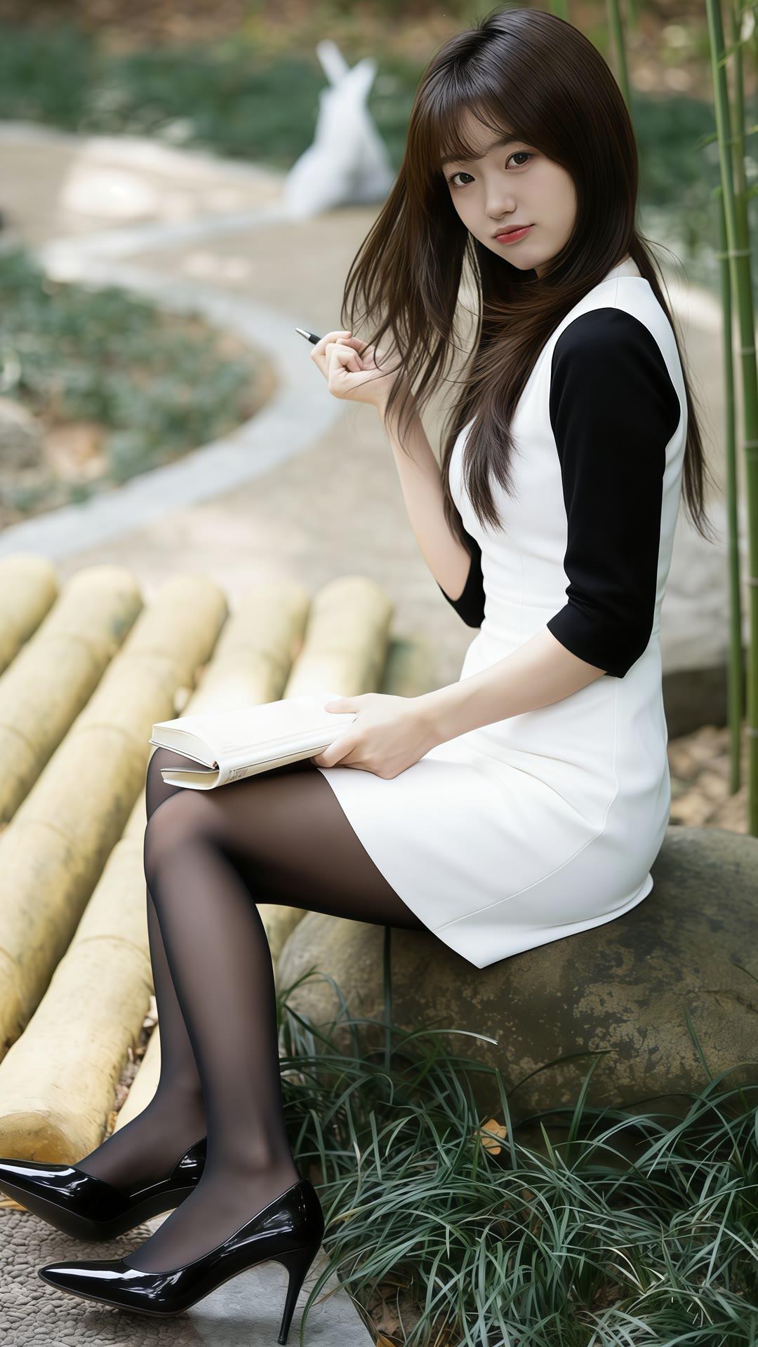 优雅少女，竹林中的静谧时光