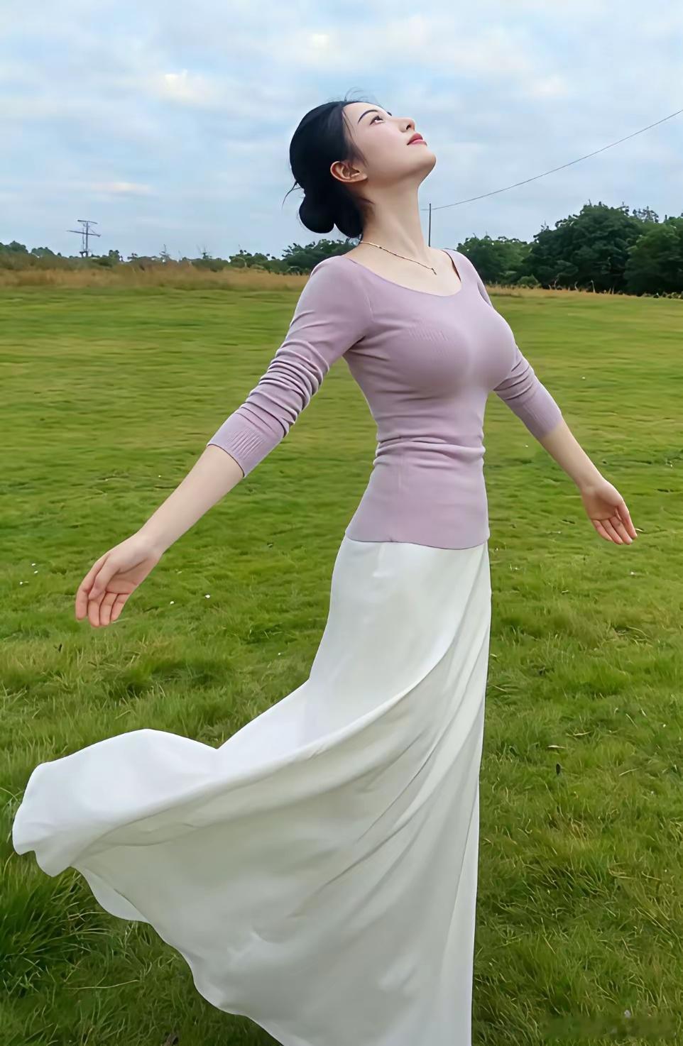 蓝天草地与佳人共赏！