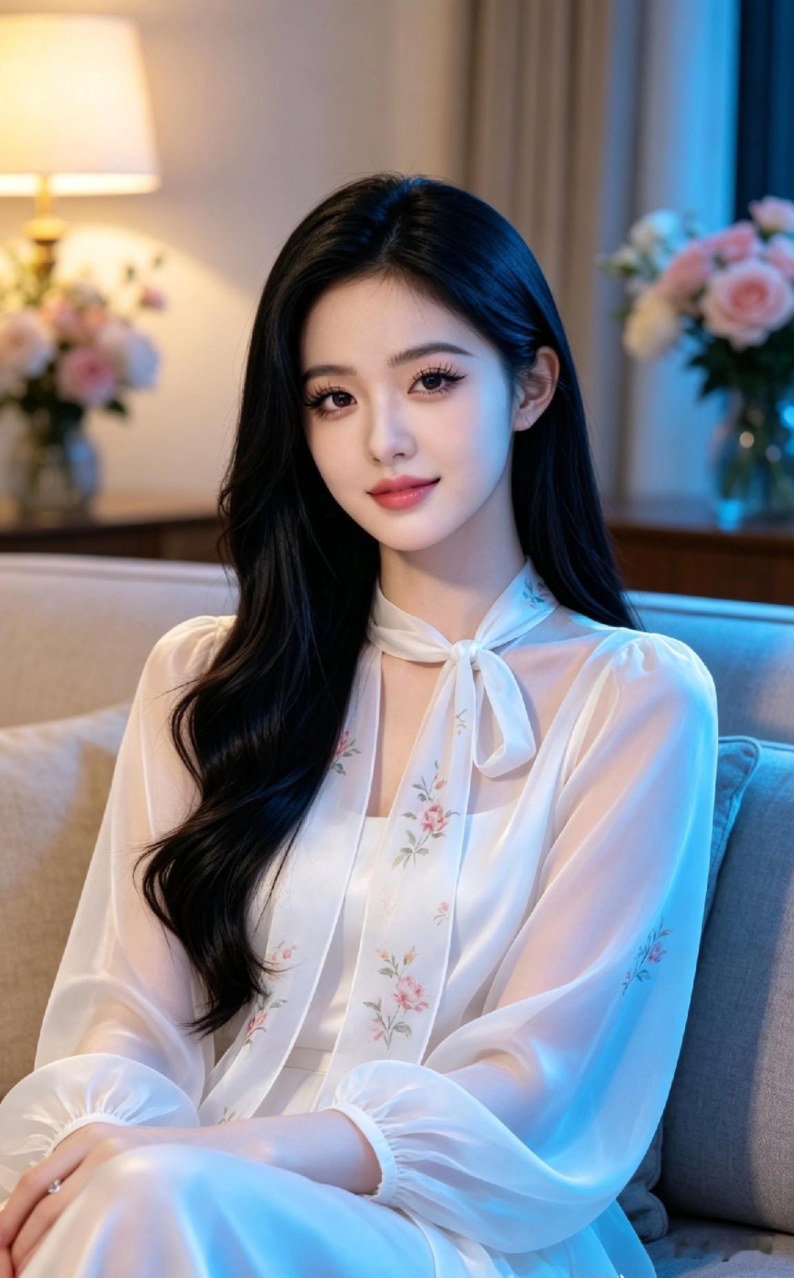 温柔优雅的少女，花海中的梦幻时光