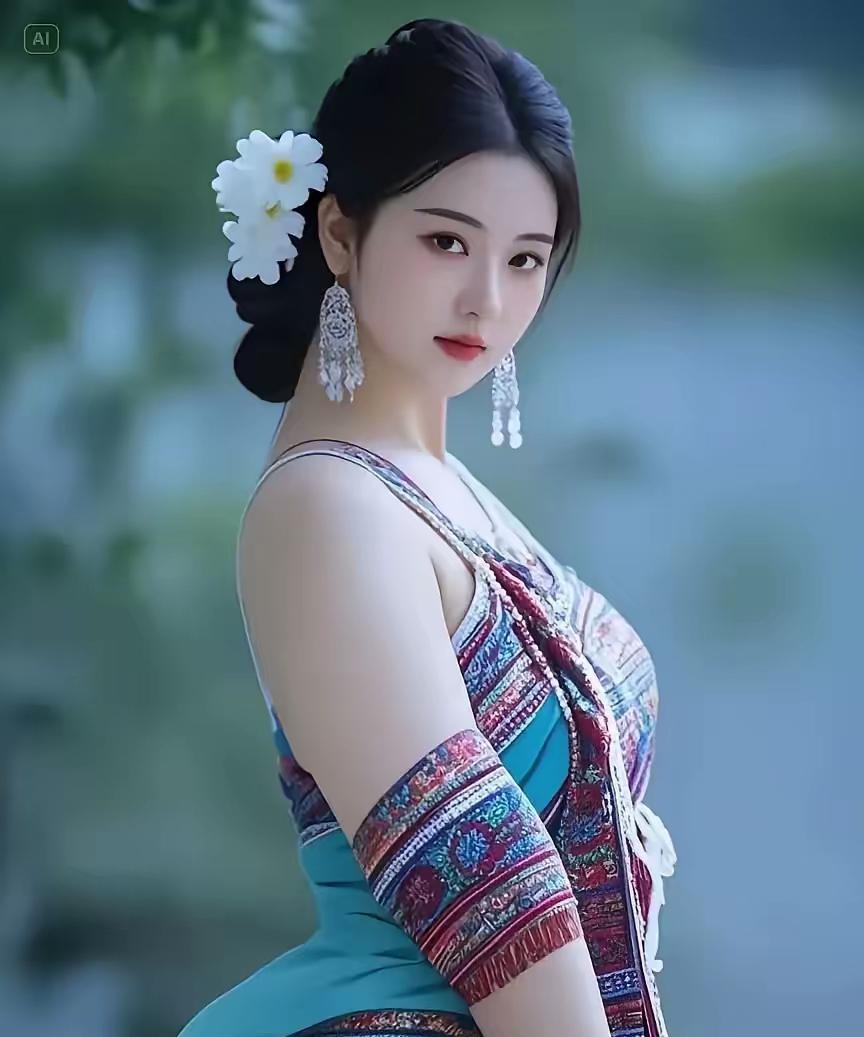 七律·傣族姑娘翠影摇风映晓光，傣家少女韵悠长。花簪乌发添娇色，银饰朱唇溢雅香