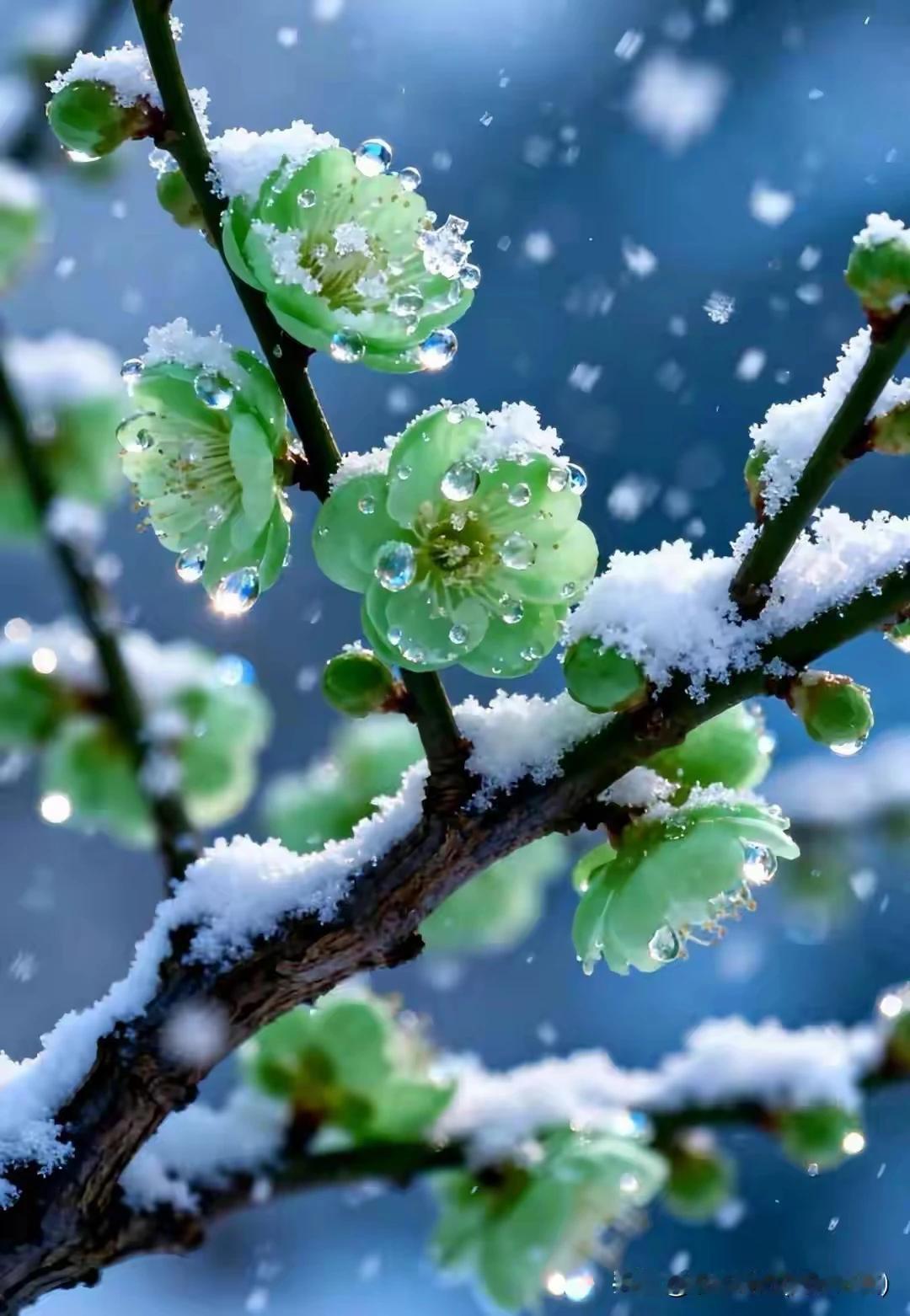 梅花欢喜漫天雪，婀娜多姿降人间。