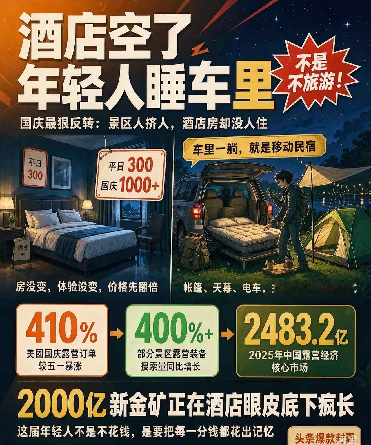 奇了怪了，节假日出行旅游的人不减反增，而入住酒店的人不增反降？他们到底睡哪里了