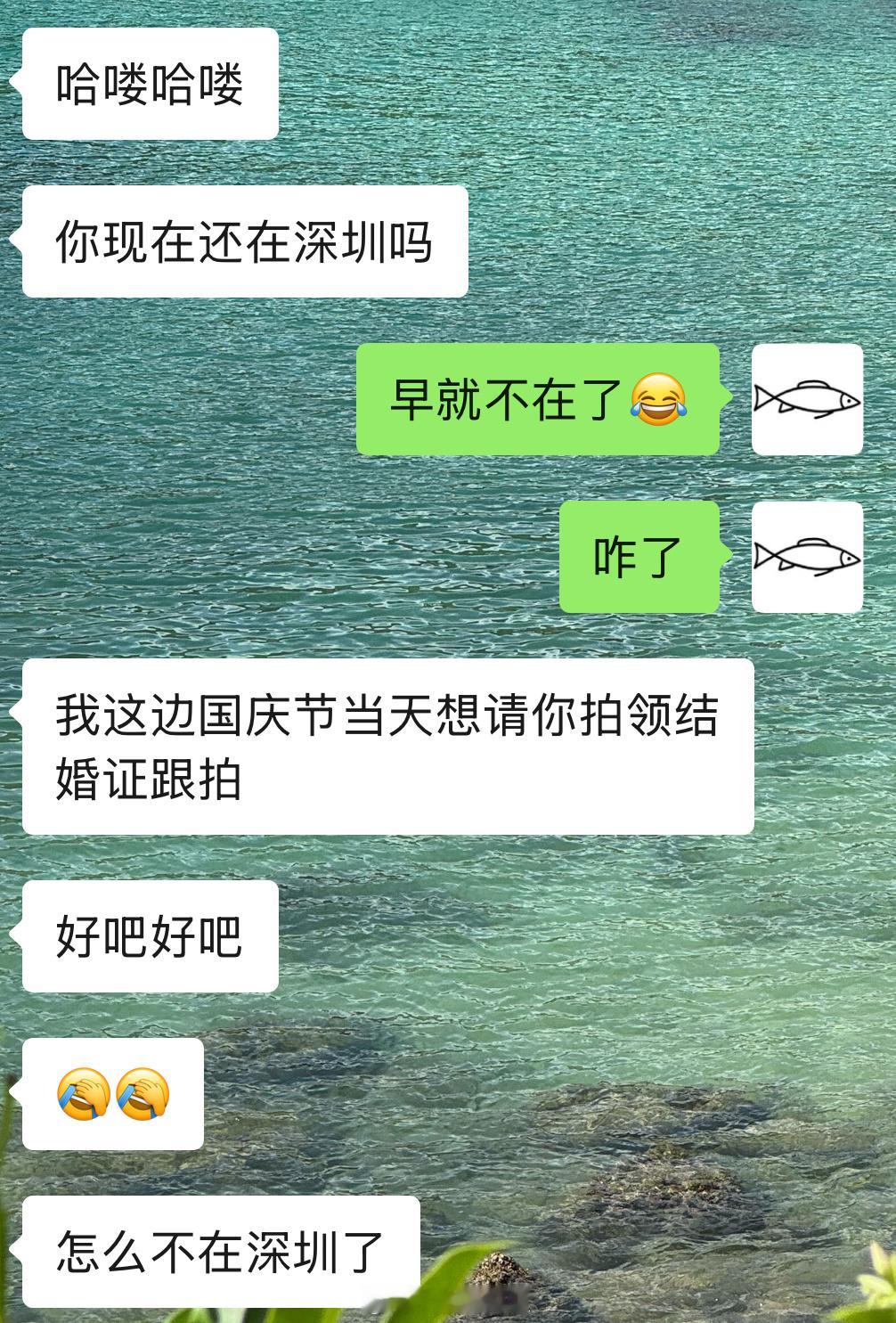 中午有个朋友问我还在不在深圳，说是在国庆节那天请我拍下领结婚证跟拍，可惜现在已经