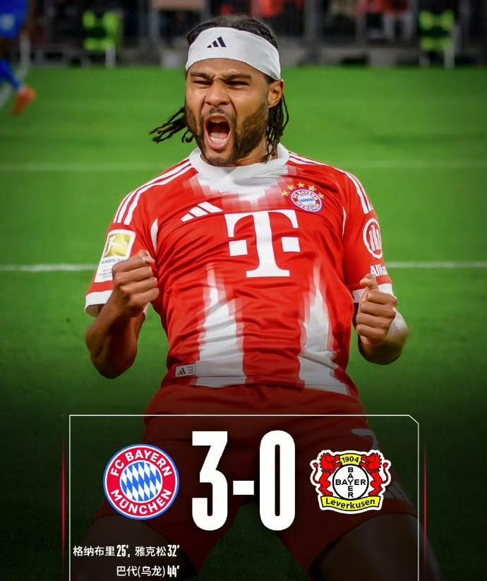 拜仁又赢了，15连胜，真不是运气，是机器在运转。格纳布里单刀推射，杰克逊头球炸