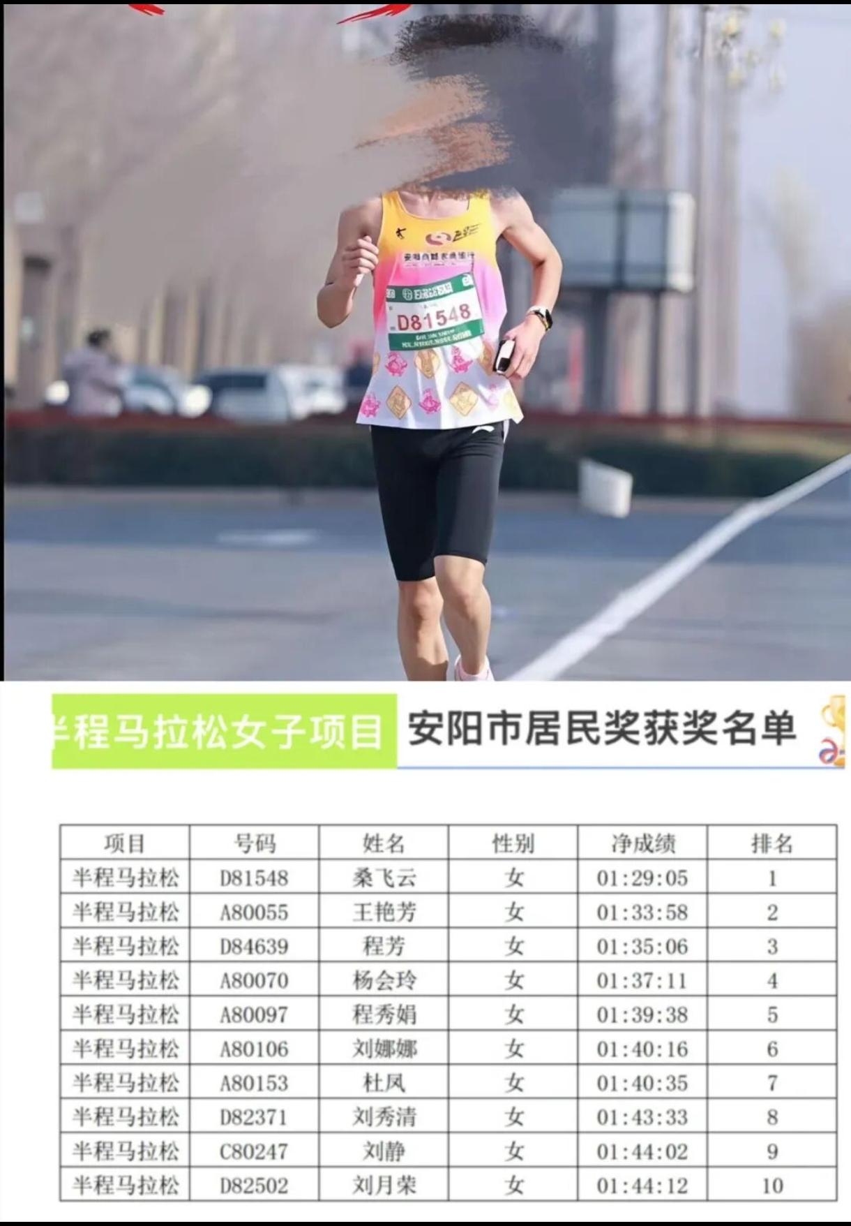 太离谱了！安阳马拉松惊现奇葩操作，一名男子佩戴女子号码布替跑，居然拿下女子半马市