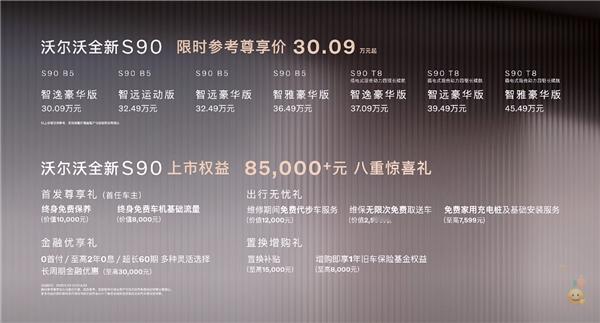 沃尔沃全新S90上市日前，沃尔沃全新S90上市，共推出7款车型，限时参考尊享
