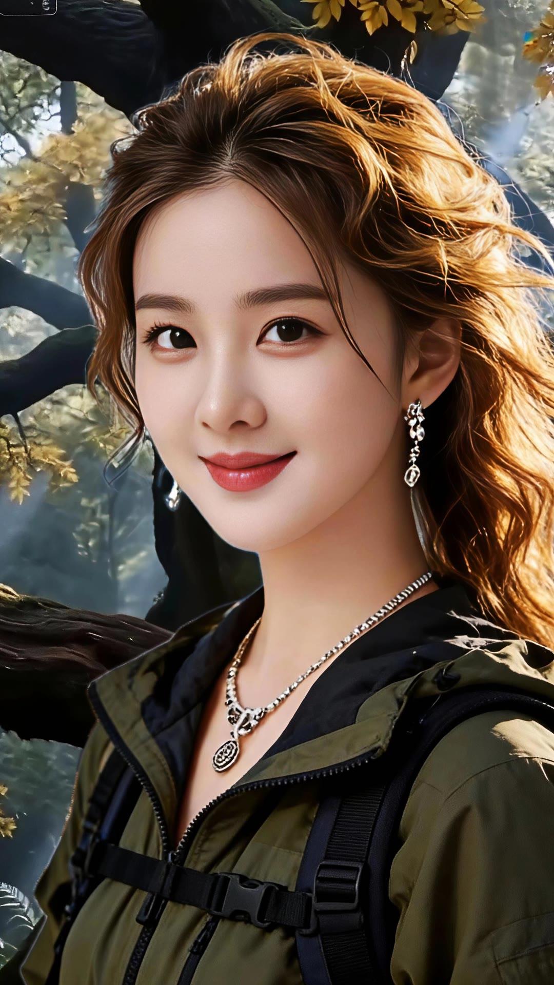 秋日森林中的甜美少女，自然与优雅的完美结合。