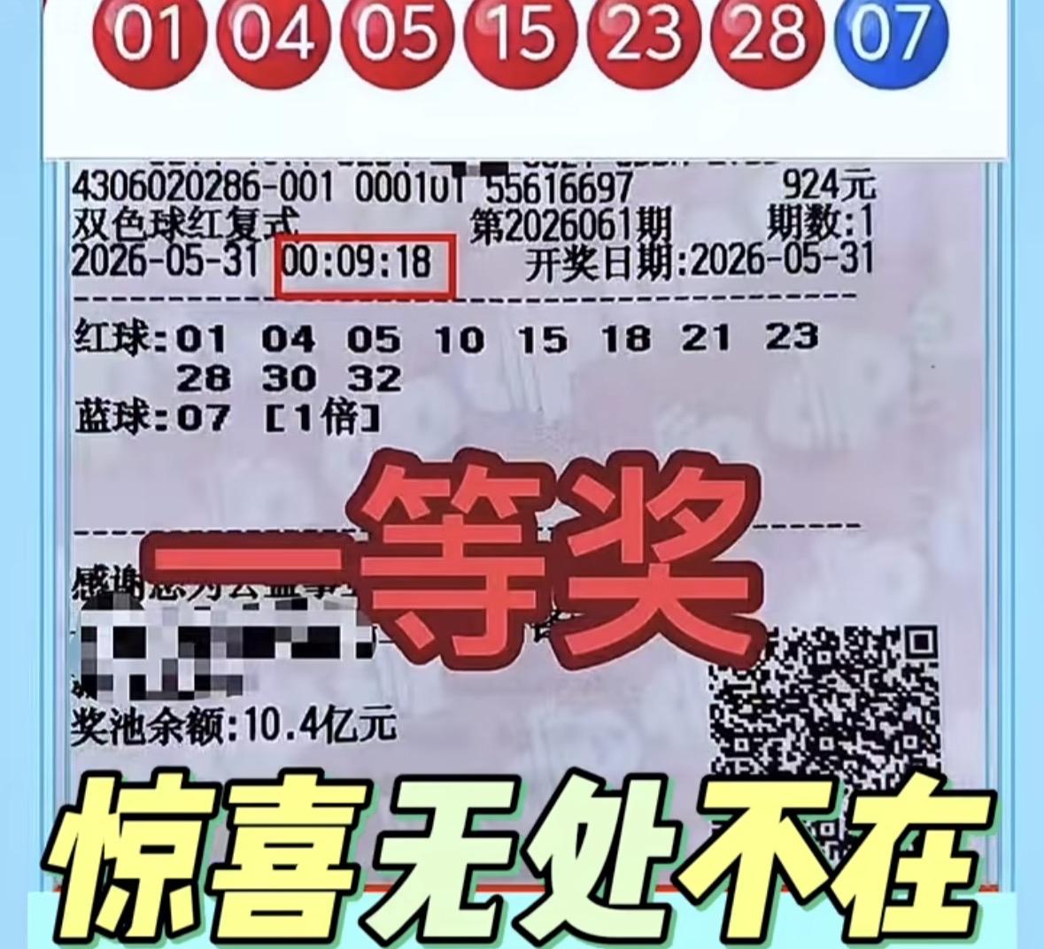 凌晨出票中大奖！湖南彩民924元复式票拿下双色球625万。2026061期双