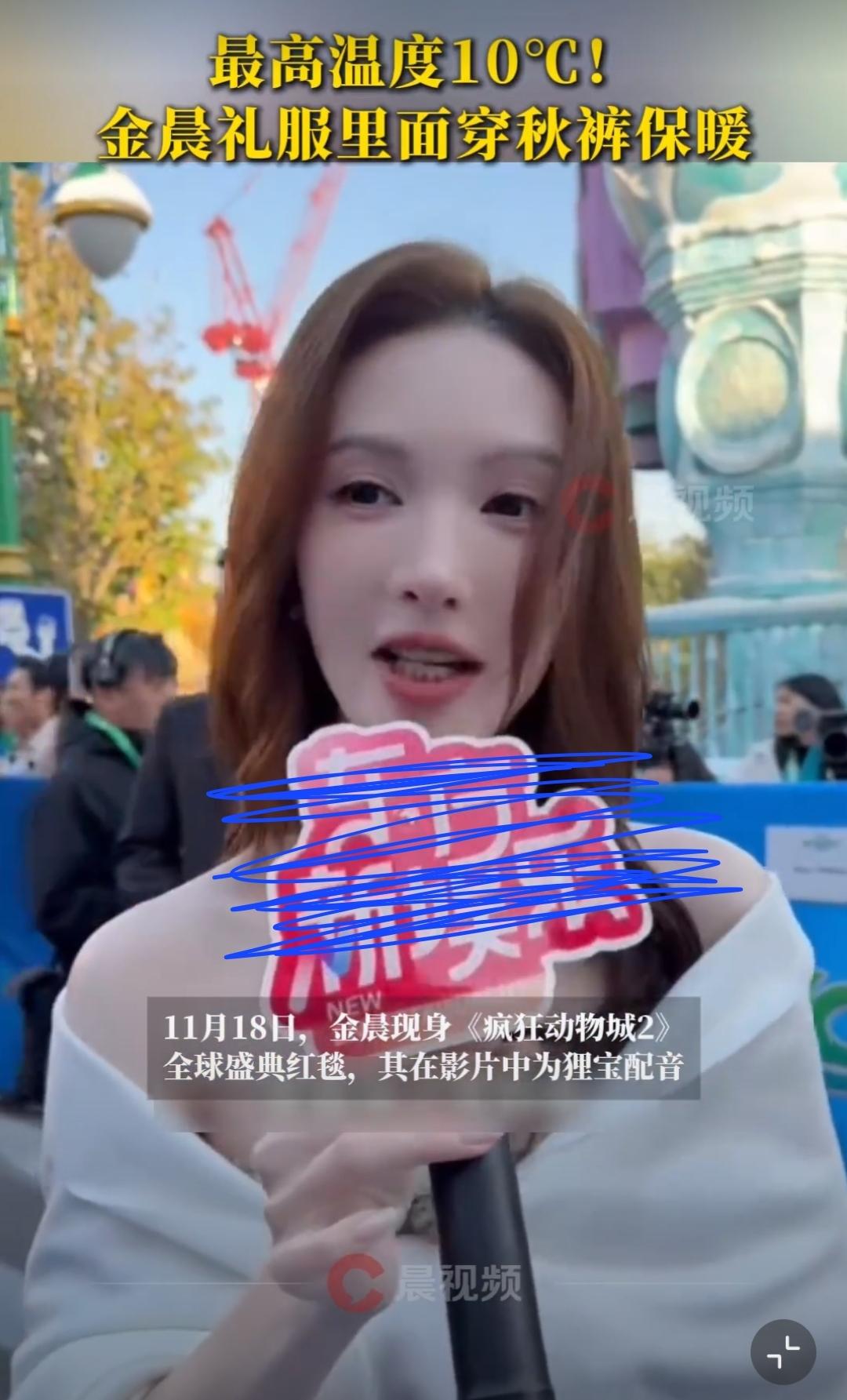 以为是明星抗冻，没想到人家是有小秘诀。金晨出席疯狂动物城红毯。当日的气温并不