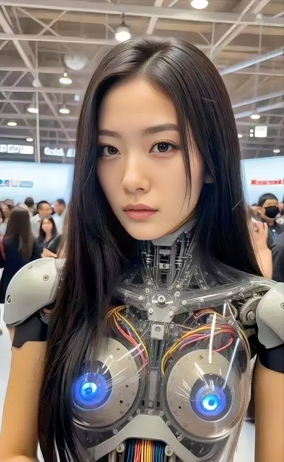 天使的面孔，冰冷的机械身！科技展会上，这位“赛博美女”瞬间惊艳全场。长发披