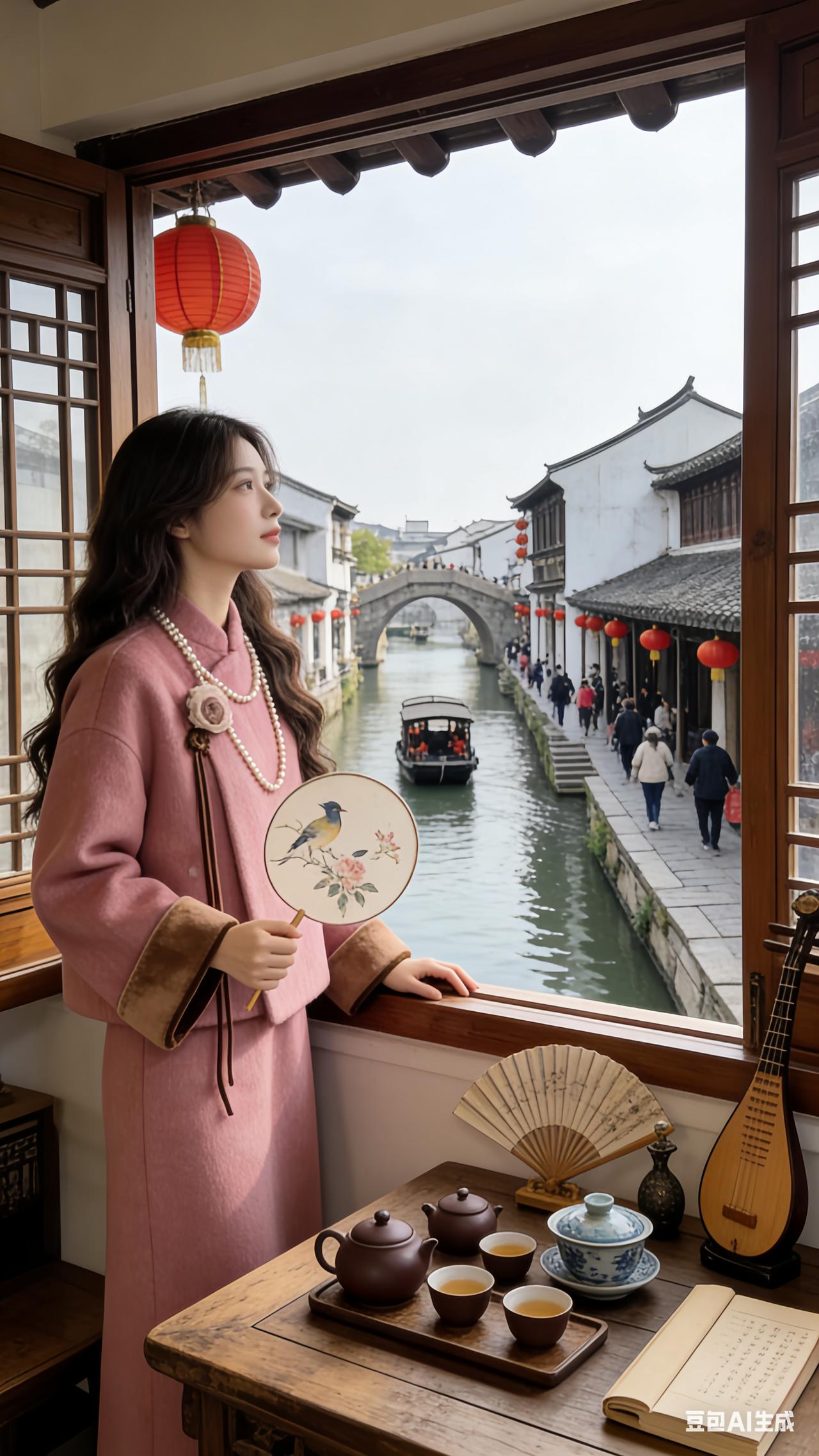 在古镇的窗边，品一盏茶，赏一曲古筝，感受岁月静好。