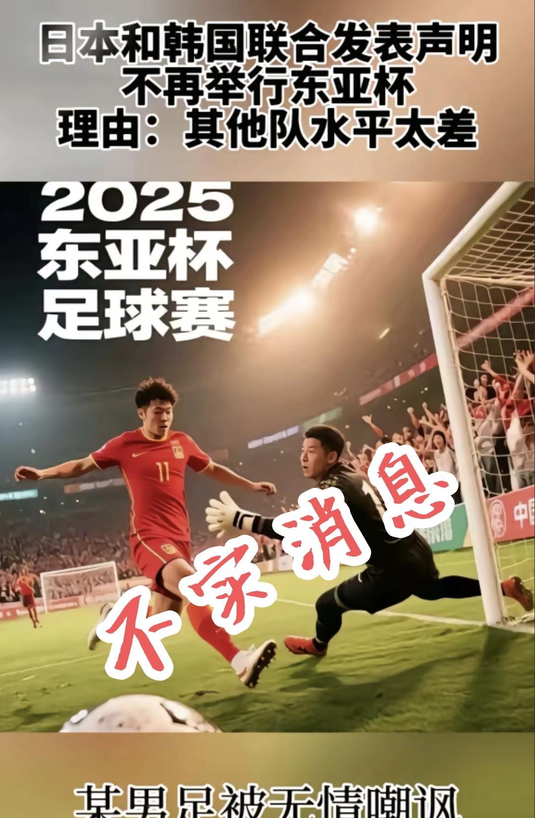 东亚杯“取消风波”真相最近，网络上流传“日本和韩国联合声明不再举行东亚杯，嫌弃