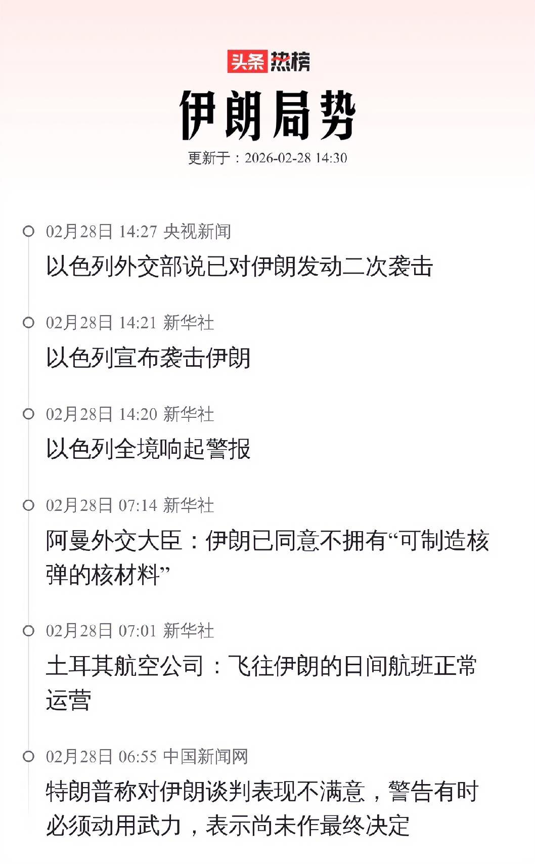 中东开打了。看时间线竟然是伊朗先动的手。14:20，以色列先拉响了全国警报。