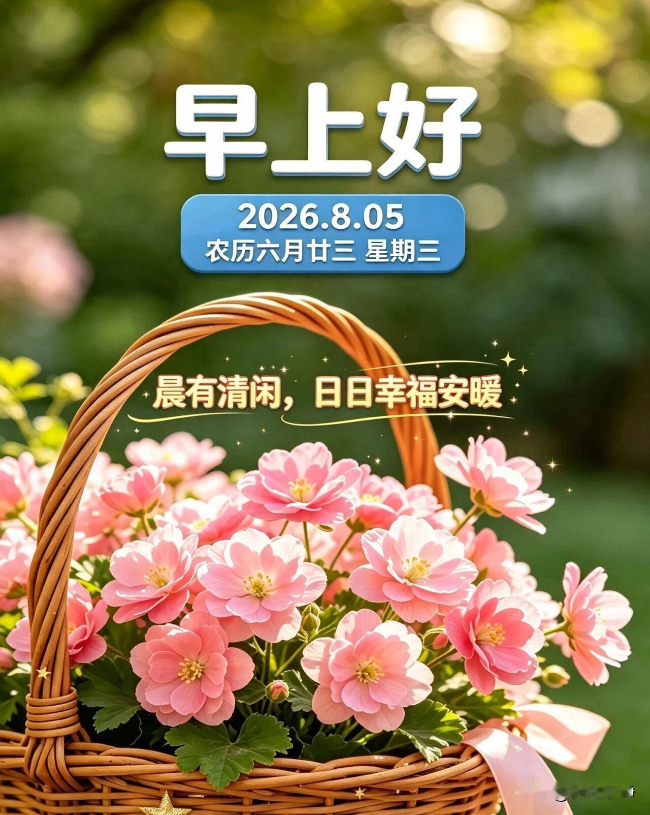 🌼²⁰²⁶/₀₈.₀₅ᵕ̈周三｜早安☀️🍃☕️🍒🍑晨风携浅凉，拂散盛夏