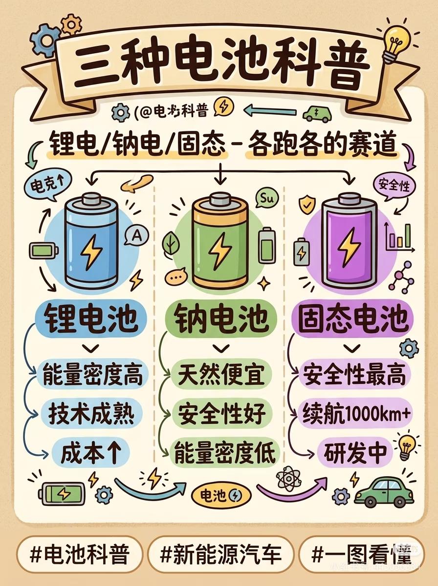 三种电池彻底讲透：不是谁取代谁，而是各守江山新能源赛道的终极答案，从来不是
