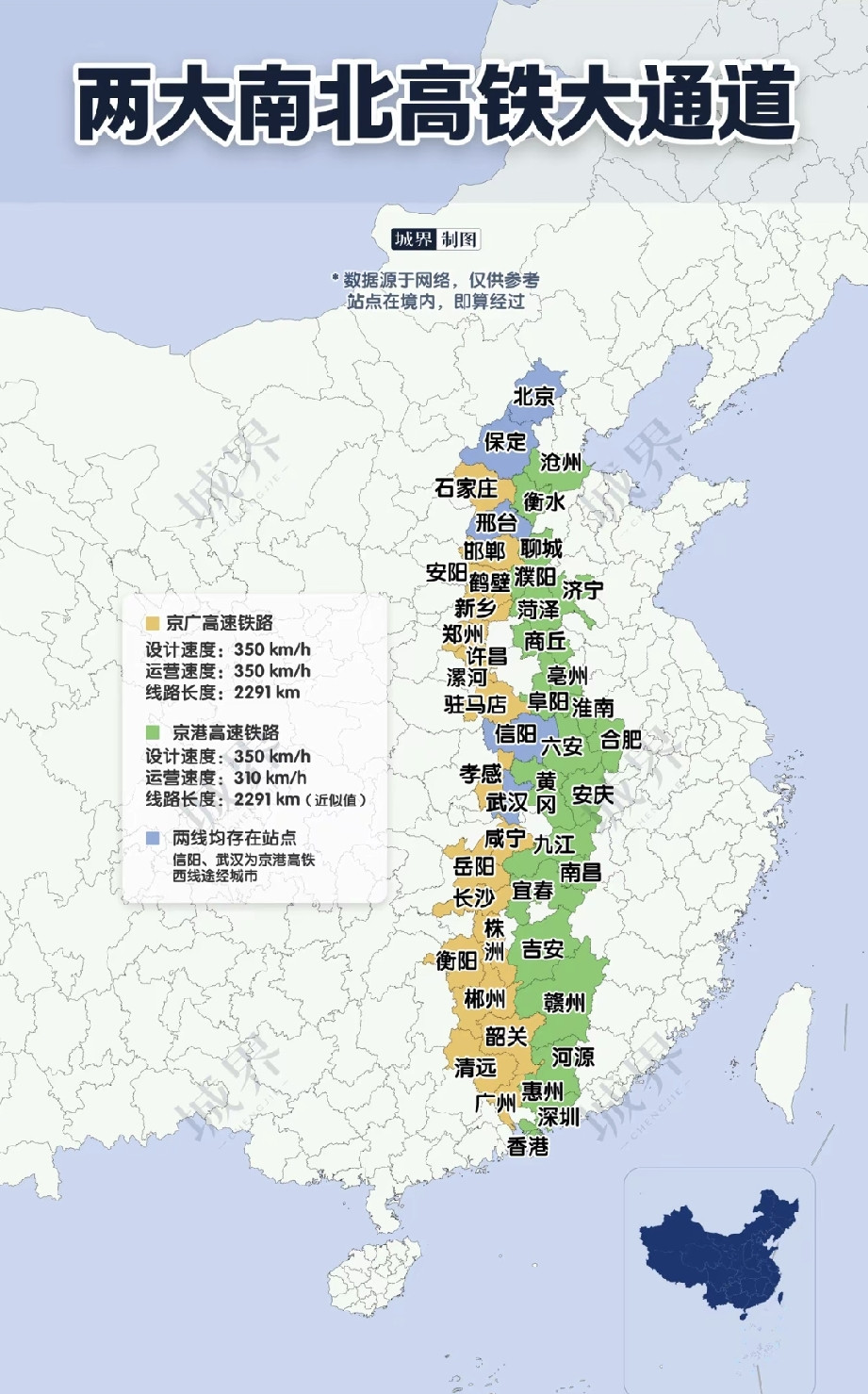 两条贯穿南北的超级高铁通道，看懂中国南北发展的两条经济大动脉，最近看到这张地图，一眼就看懂国内两条纵