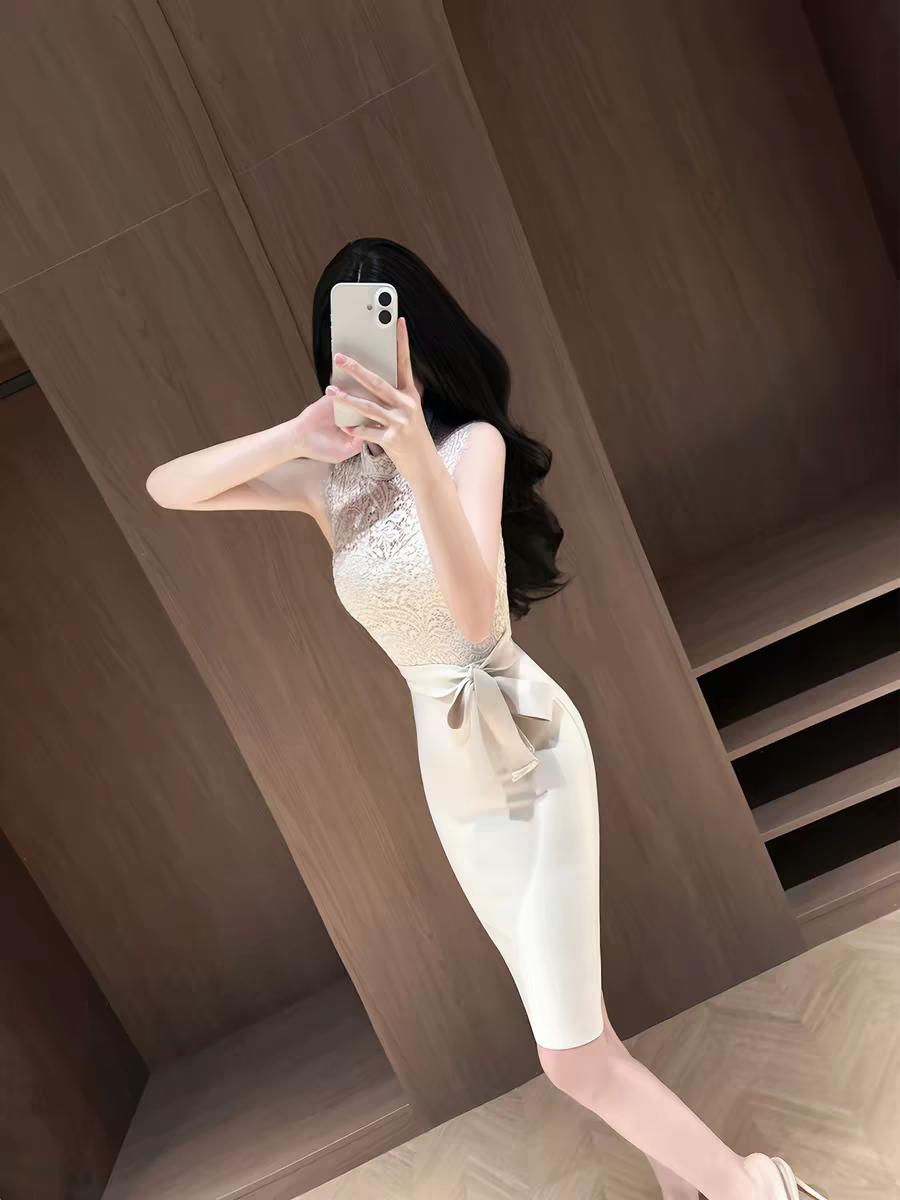 法式轻熟风蕾丝无袖包臀气质优雅性感连衣裙！