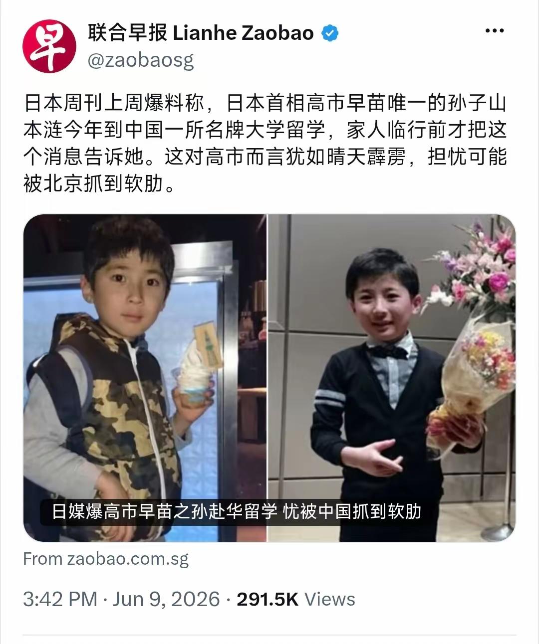 阴险又卑鄙。新加坡联合早报6月9日写道：“日本周刊上周爆料称，日本首相高市早苗唯