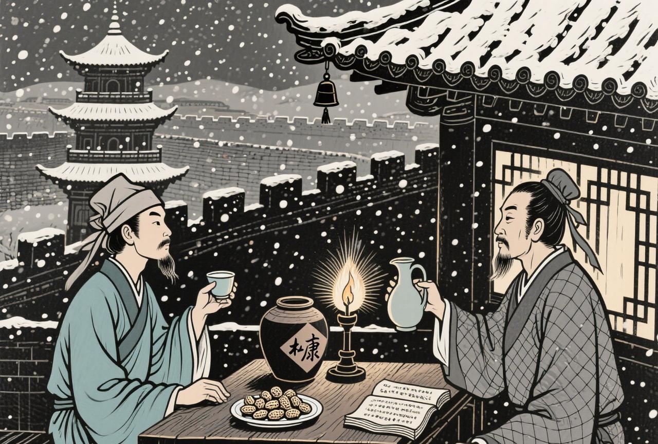 辛弃疾在家中请客，一个书生不请自来，门房不让进，书生和他吵起来；辛弃疾让他进来