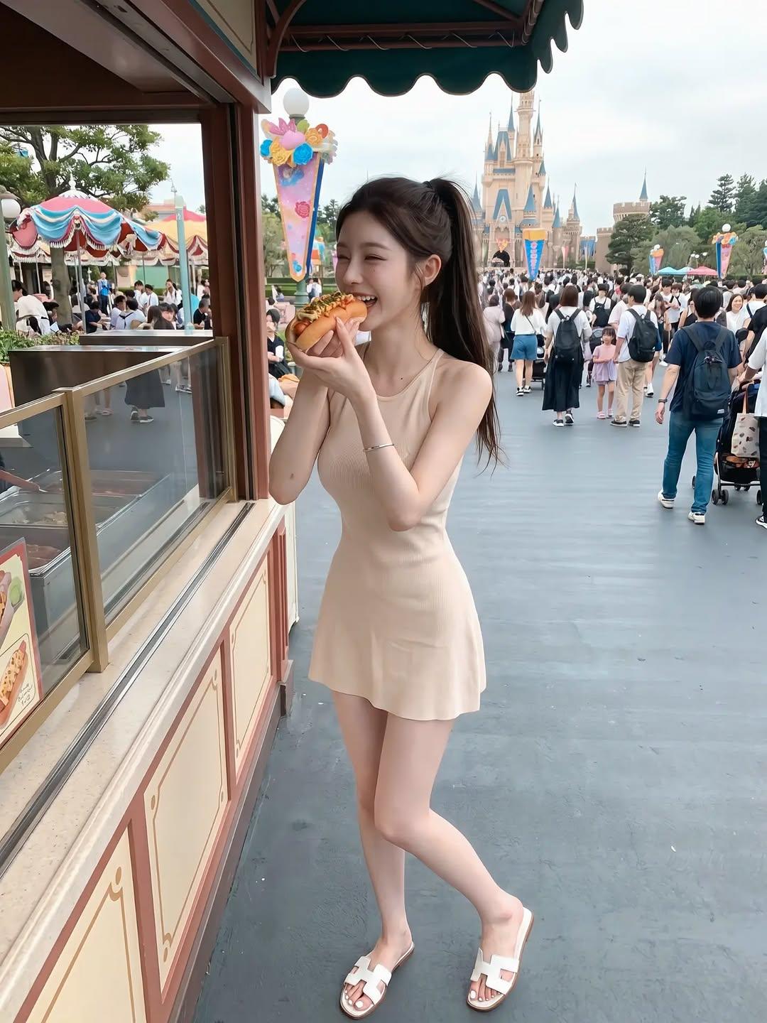 简约裸色吊带裙温柔又显身材高马尾元气感拉满简单随性的穿搭，轻松拍出氛围感大片