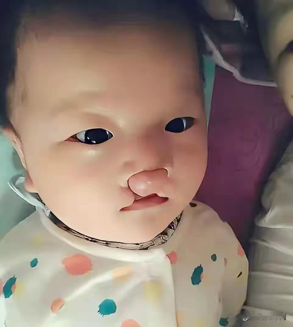 唇腭裂女孩妈妈晒出女儿手术前后的照片，对比鲜明：第一张是女儿幼年的照片：第二