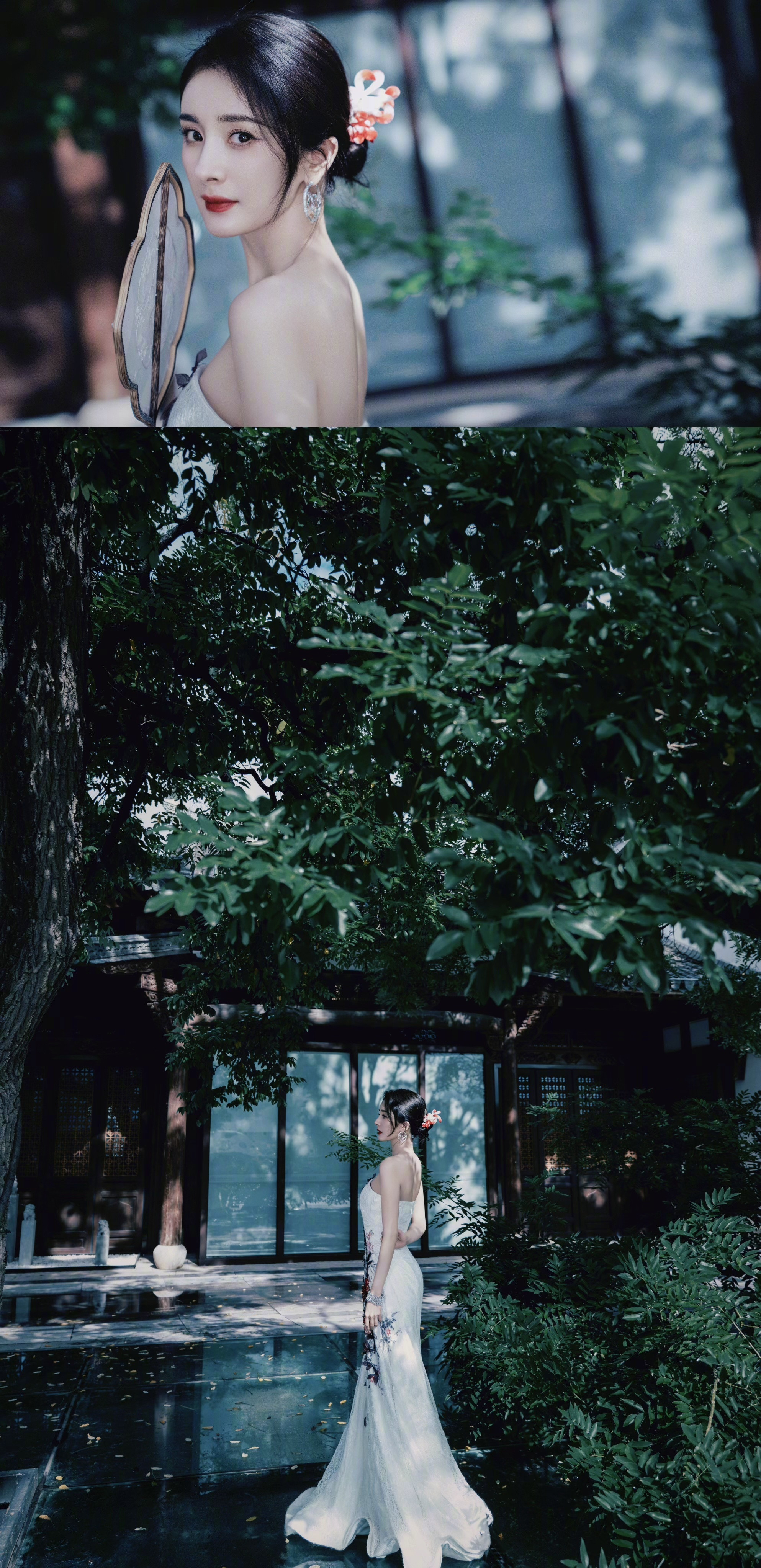 杨幂0912生日快乐23年生日写真，穿定制，戴高珠。