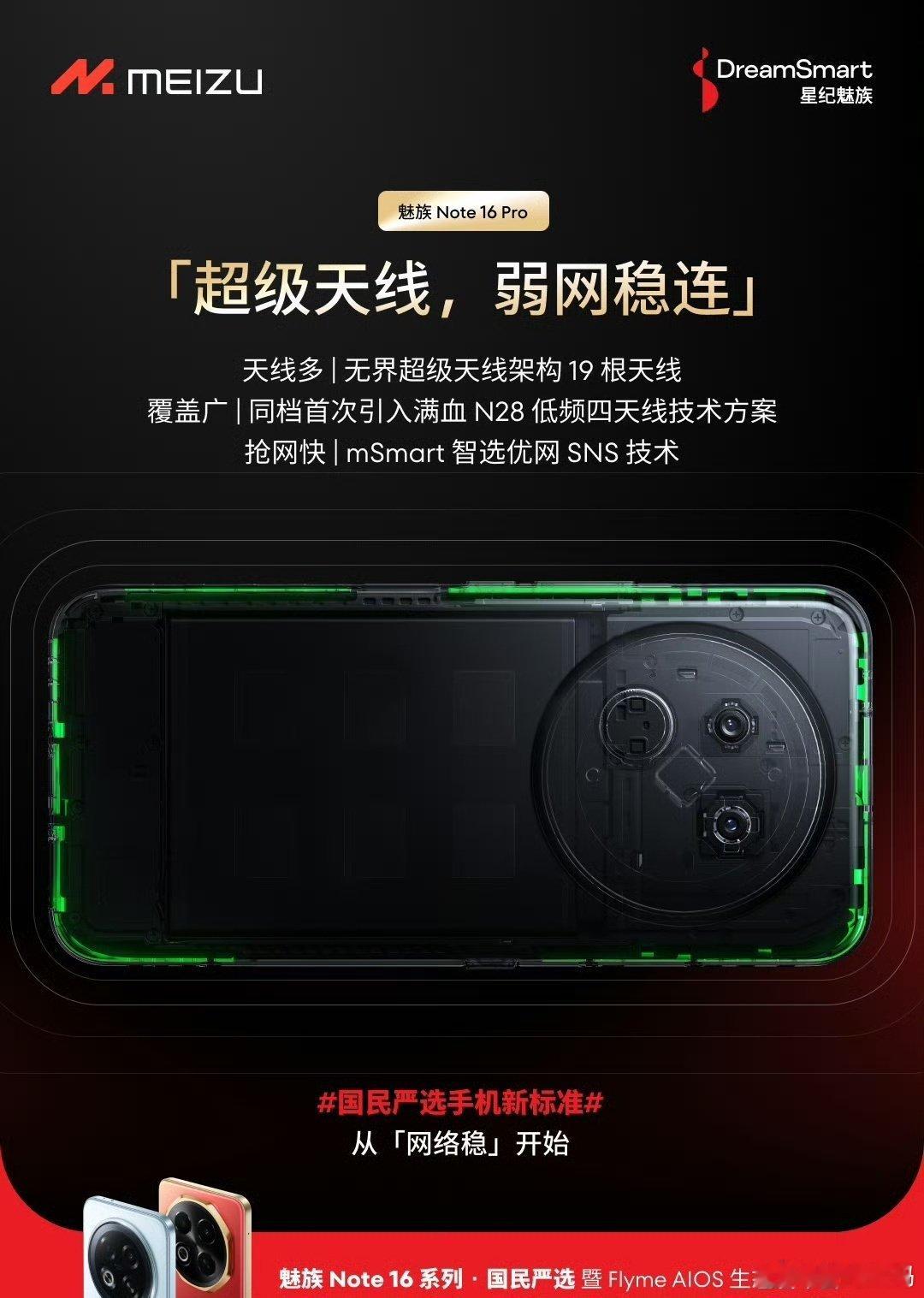 魅族Note16Pro主打通信能力，19根天线，支持n28频段、双