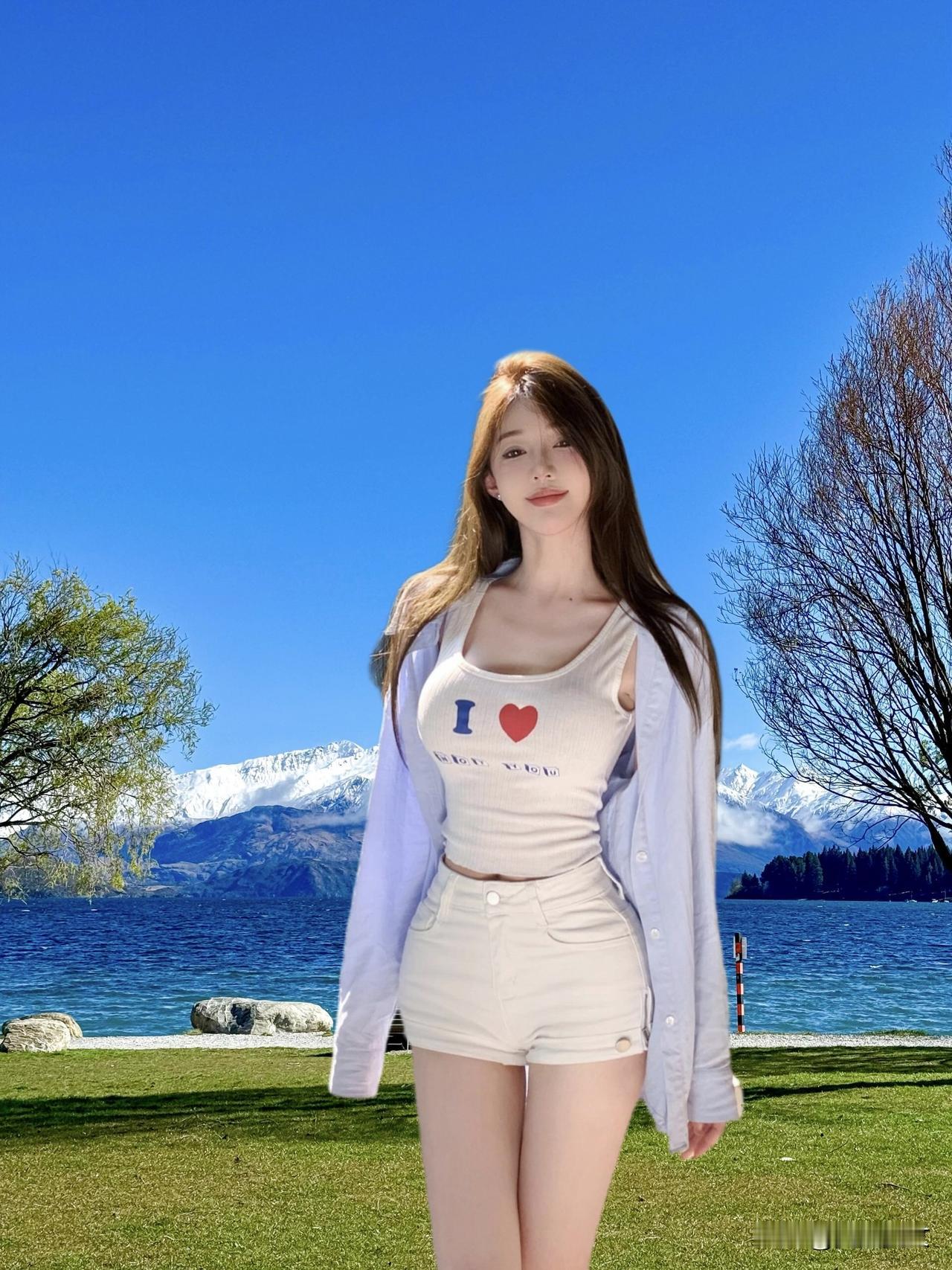 雪山下的少女，心中有爱，美如画卷。