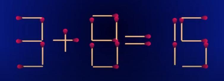 如图，火柴组成“3+8=15”，现挑战：仅移动1根火柴，使等式成立。