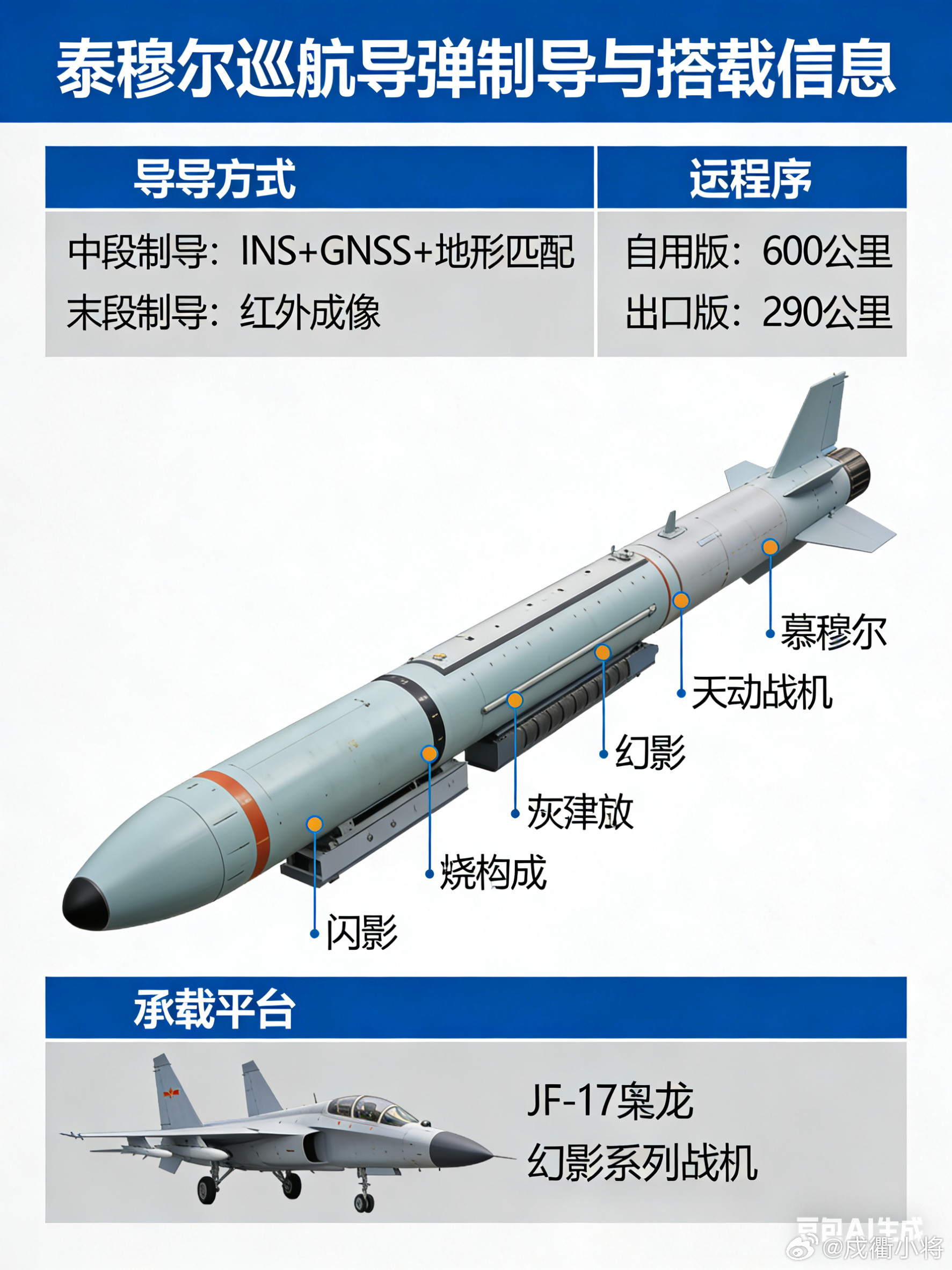 泰穆尔是巴基斯坦自主研发的空射巡航导弹，为雷霆-II（Ra’ad-II）衍生型号