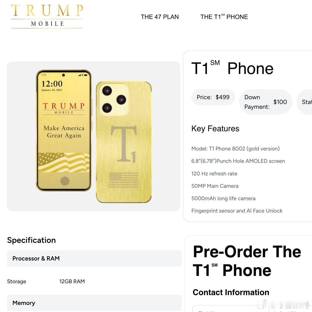特朗普正式进军手机市场特朗普团队推出首款智能手机叫“T1Phone”，土豪金配
