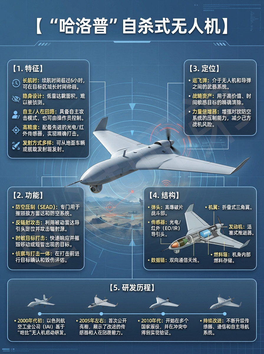 全球武器装备盘点“哈洛普”自杀式无人机“哈洛普”（Harop）自杀式无人机是以