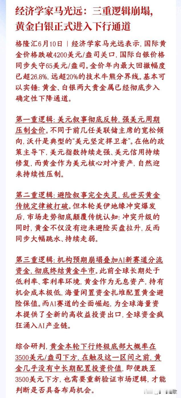 黄金后面到底还有没有行情，经济学家给出了观点经济学家表示黄金、白银价格大跌，已