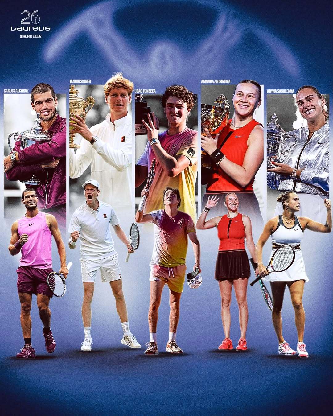 2026公布提名名单📝✨阿尔卡拉斯、获得年度最佳男运动员提名获得年度最佳女运动