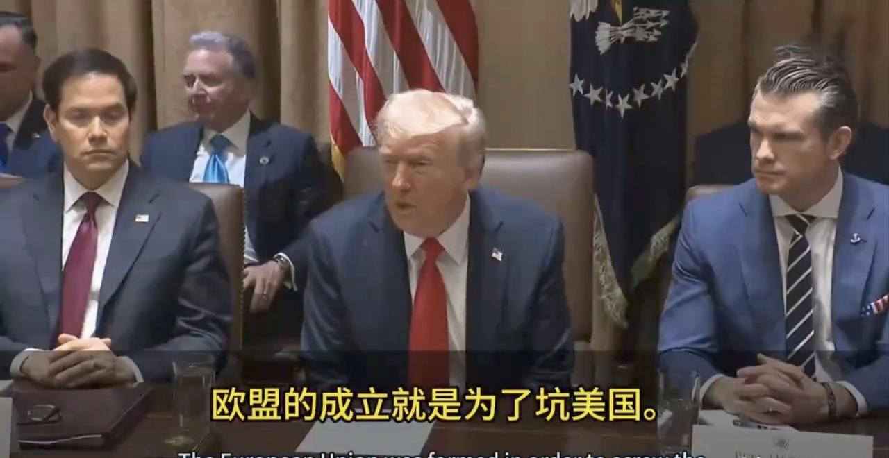 特朗普:欧盟成立的目的就是为了坑美国，坦白说他们坑得不错，但现在我是总统了。记者