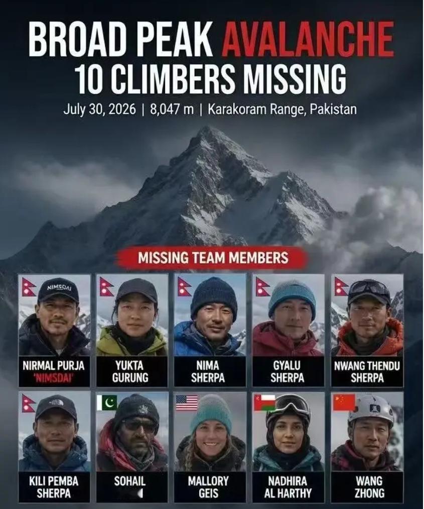 8000米以上的山，到底值不值得用命去爬？布洛阿特峰雪崩，10人失联。其中包括中