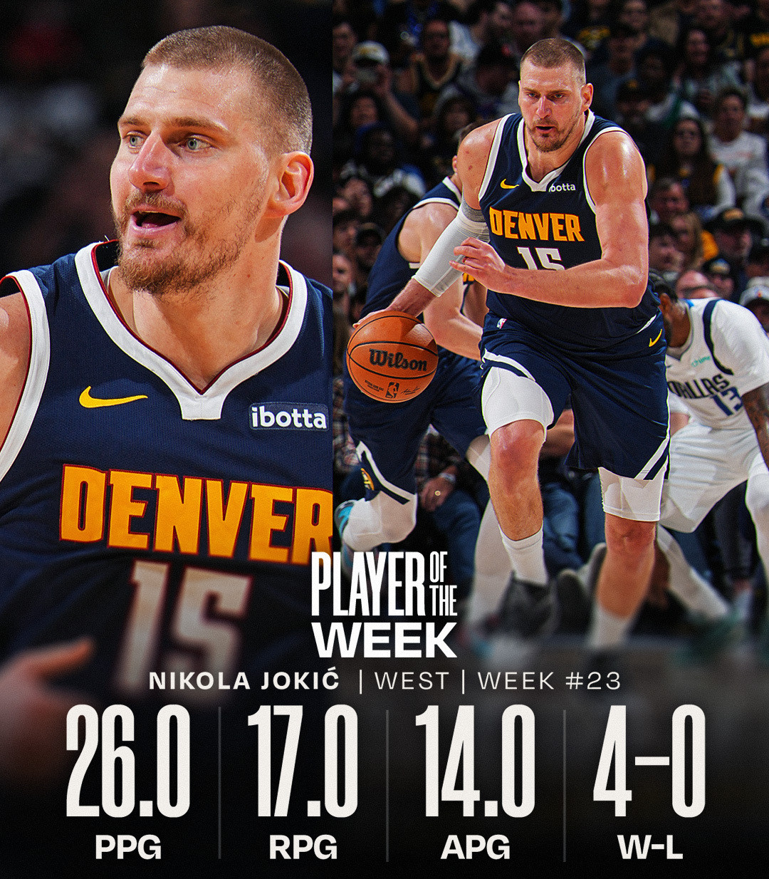 约基奇塔图姆当选周最佳NBA官方公布了第23周东西部周最佳球员，塔图姆和约基奇