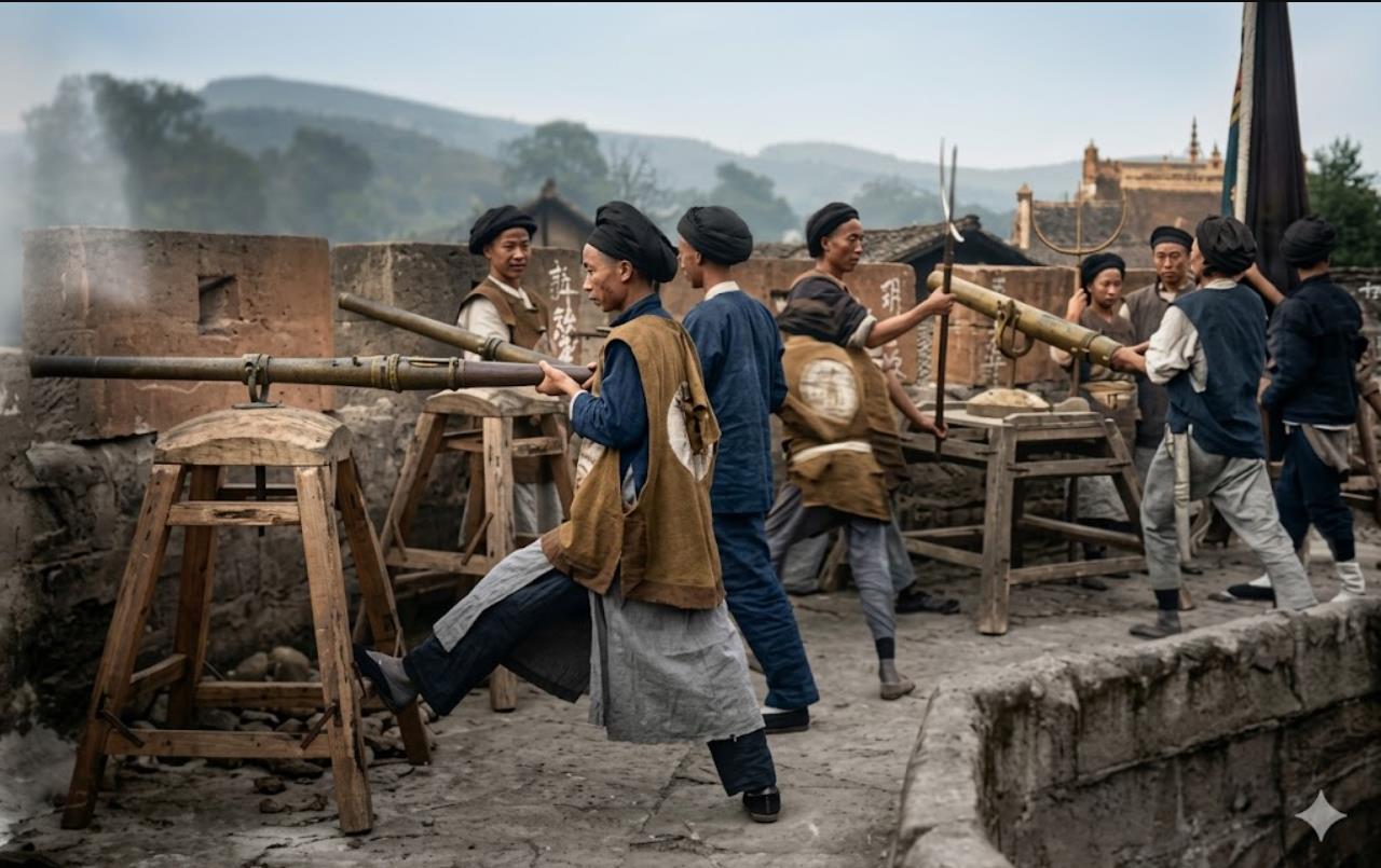 1911年辛亥革命前夕，四川资州守城的地方勇营旧照，众人站姿散漫，没有规范队列，