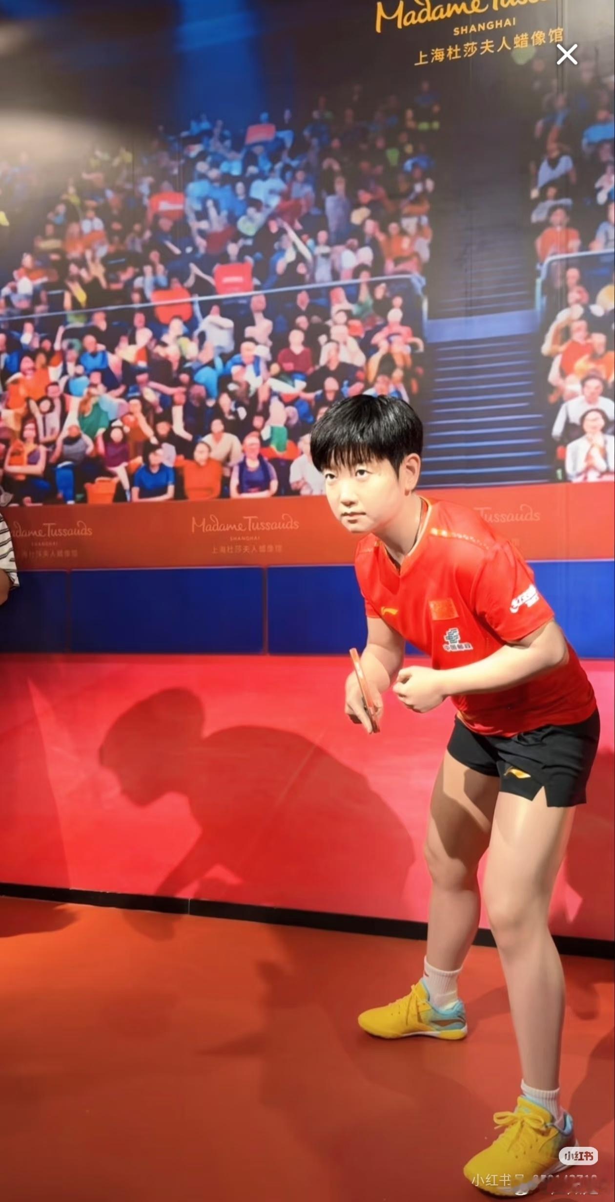 孙颖莎蜡像入驻上海杜莎以为会定格你某一个高光时刻的样子，但是定格的是拼搏的样子。