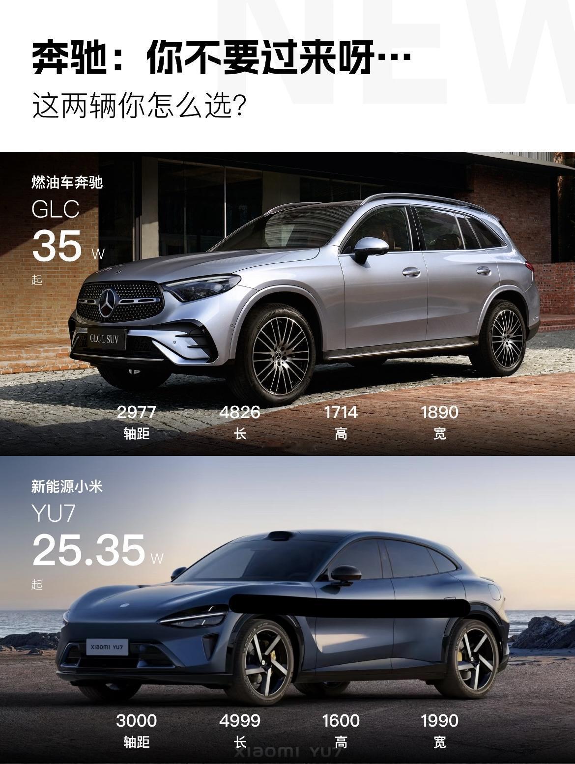 小米YU7售价25.35w起，订单20w+，对上燃油老牌王者奔驰GLC，哪款更值