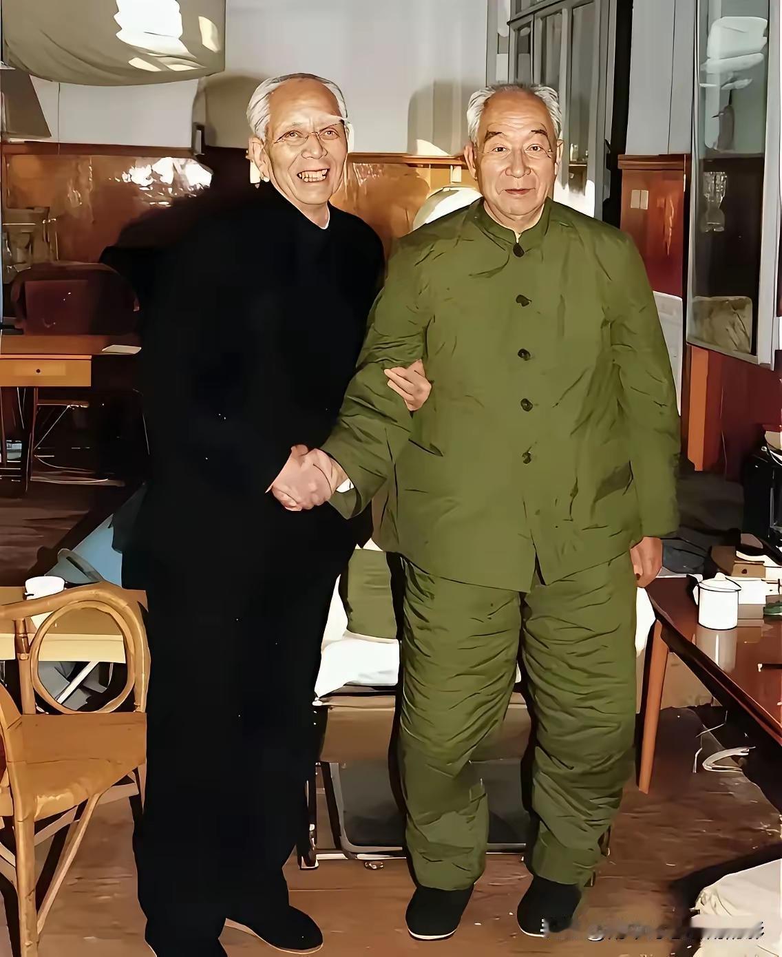 1990年，开国元帅徐向前与开国上将王震。这张照片拍摄于徐向前元帅生命最后阶
