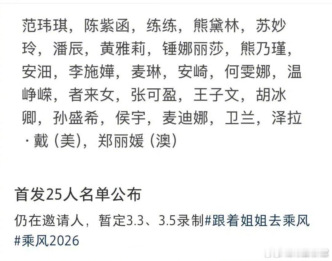 网传新的浪姐名单，卫兰去完歌手去浪姐呀