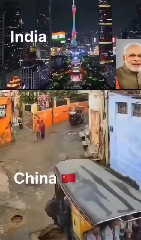 印度人又开始整活了！近日有个印度网友见到了中国的文明和繁华后，在网上发布了一副“