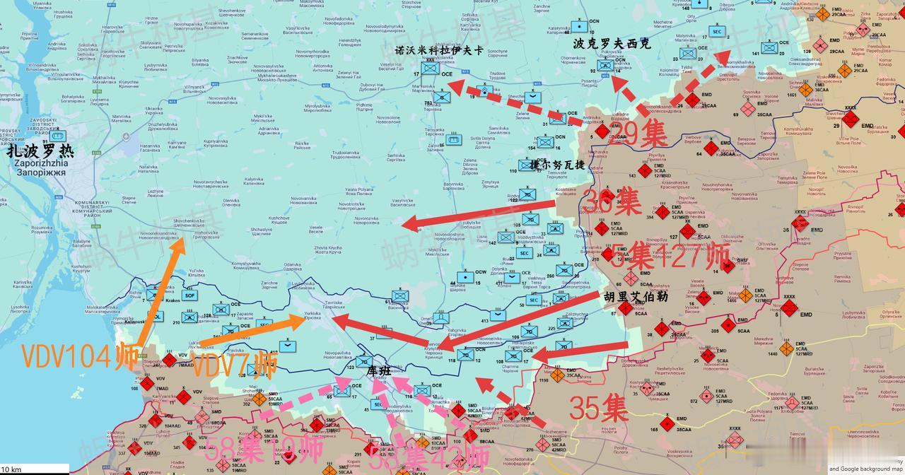 俄军南线扎波罗热方向下一步进攻方向的臆测，照着乌军的防御模式反推即可南线俄军的