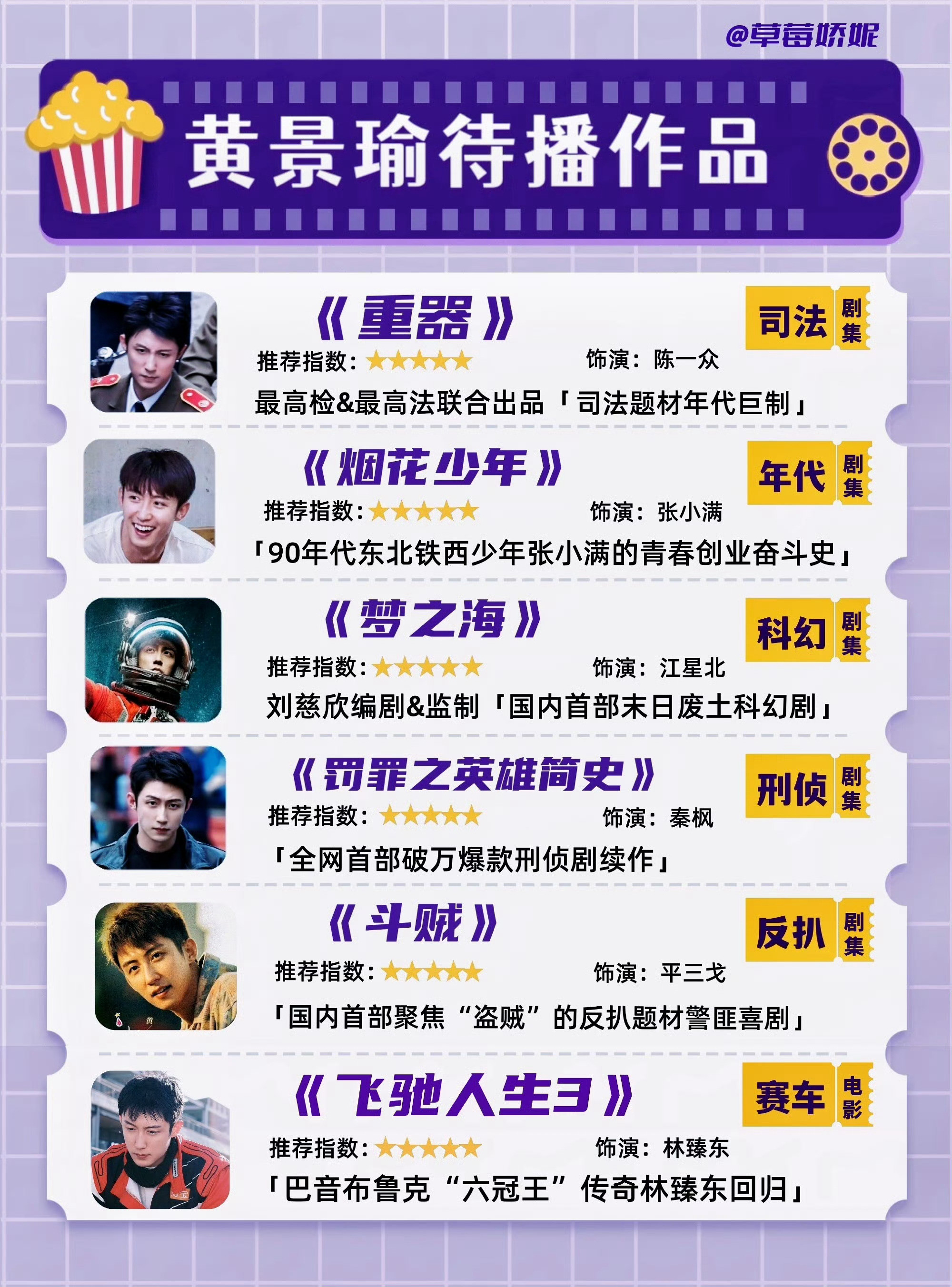 黄景瑜的待播剧清单太能打各位制片人，加把劲儿啊！这长长的清单好歹抬一部啊！202