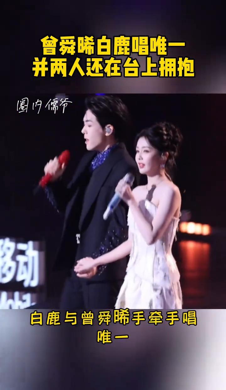 舞台的光，把他俩的影子拉得很长。曾舜晞牵着白鹿的手，《唯一》的旋律里，台下的