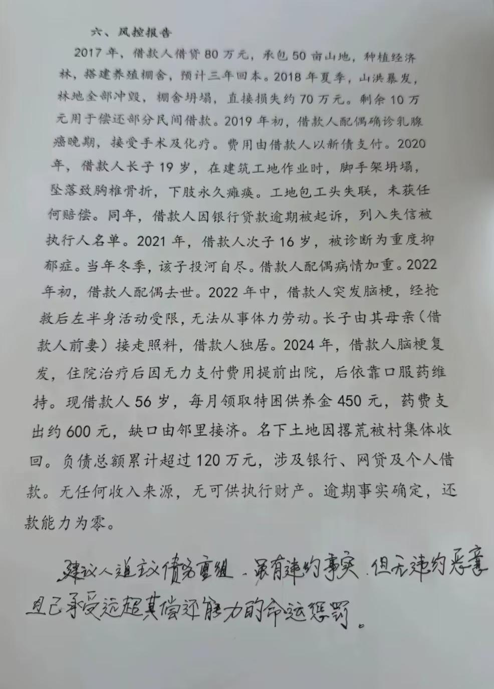 机关算尽，终究抵不过命运的轻灰一笔。最近看到一份人道主义债务重组的风控报告